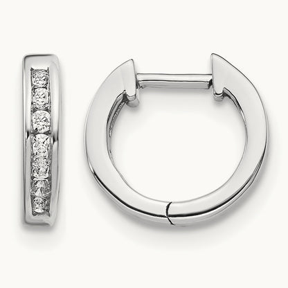 Polished Diamond Hinged Hoop Earrings — 14K White Gold