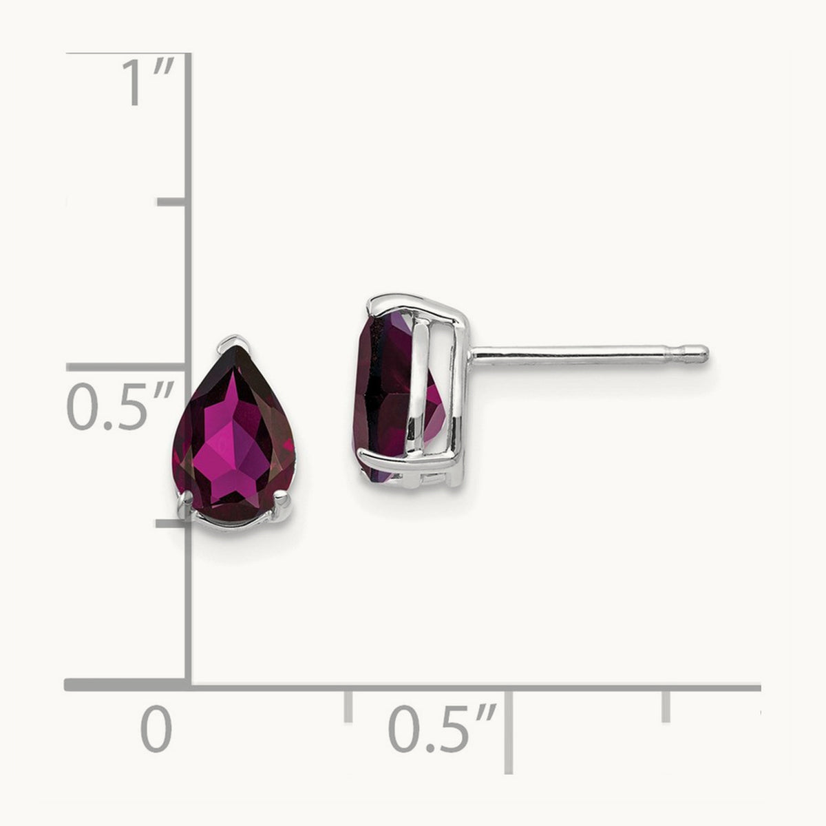 Rhodolite Garnet Pear Stud Earrings, 14K White Gold
