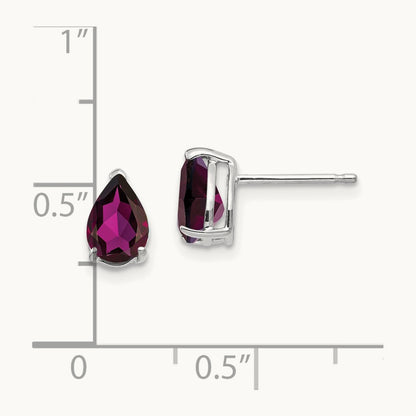 Rhodolite Garnet Pear Stud Earrings, 14K White Gold