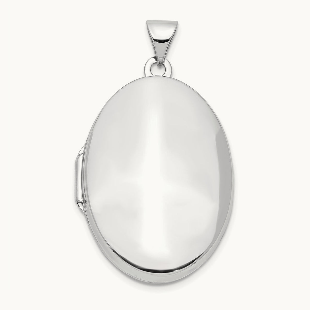 Polished Domed Oval Locket — 14K White Gold