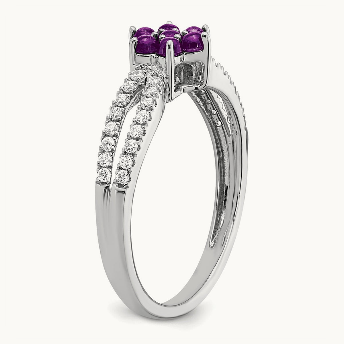 Amethyst and Diamond Floral Ring, 14K White Gold