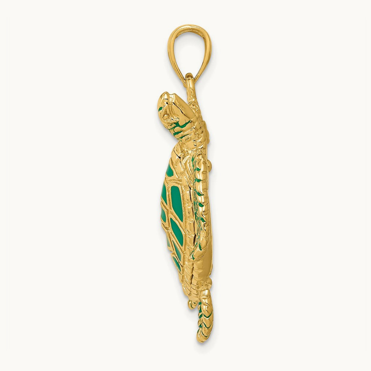 3-D Enameled Sea Turtle Pendant, 14K