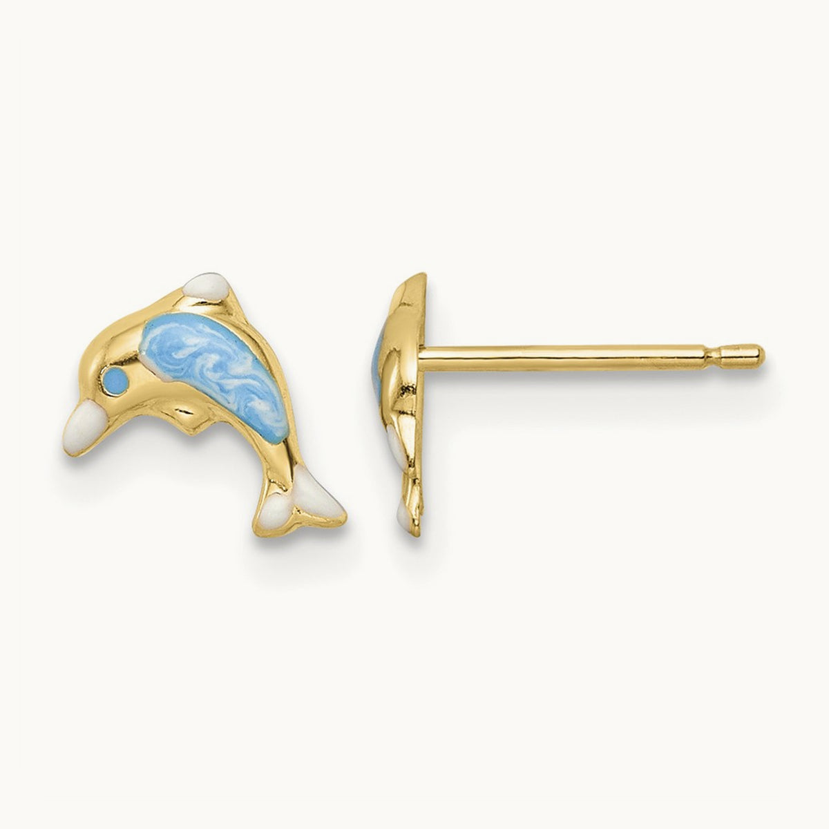 Madi K Polished Enameled Dolphin Post Earrings, 14K