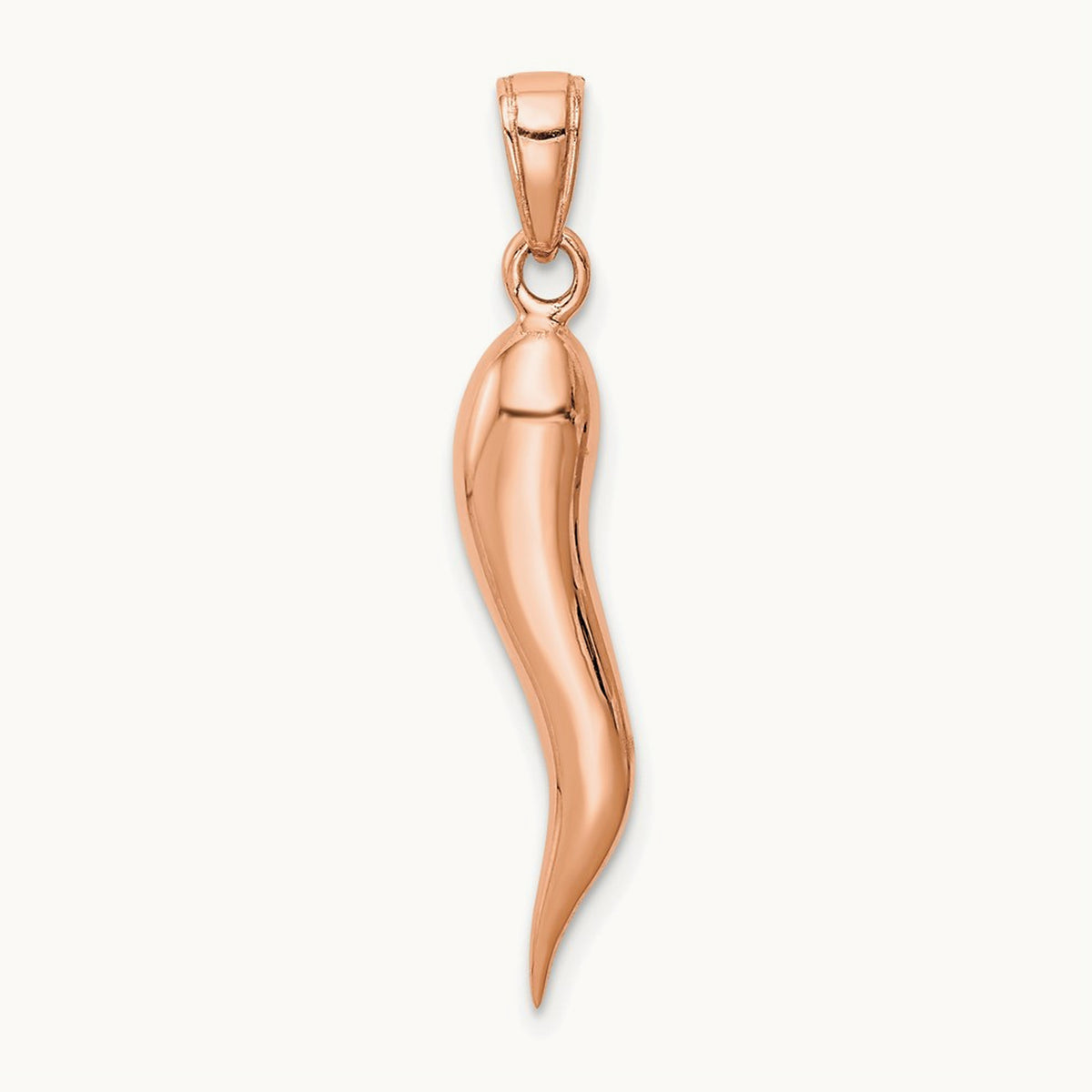 Large 3D Italian Horn Pendant — 14K Rose Gold