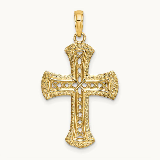 Textured and Cut-Out Cross Charm, 14K