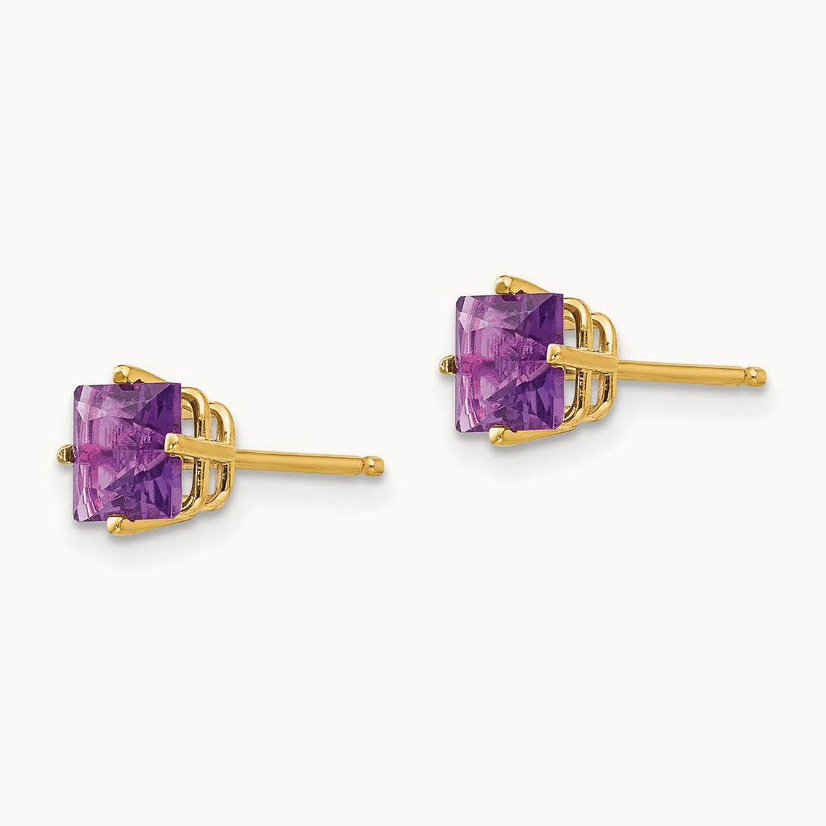 Princess Cut Amethyst Earrings, 5mm, 14K