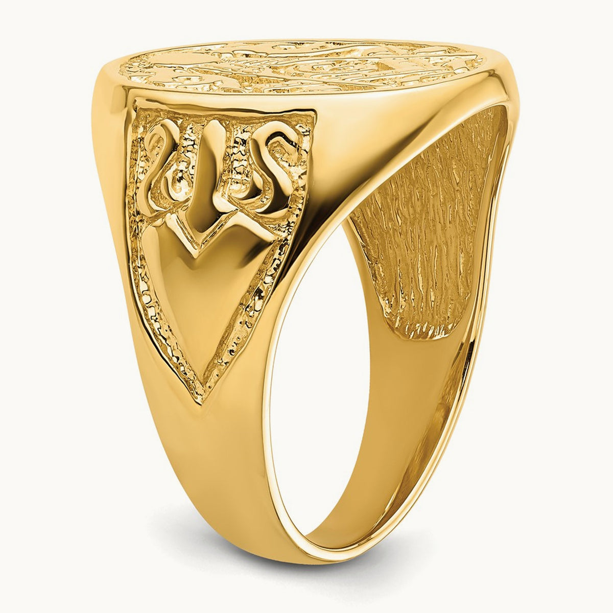 Men's Polished and Grooved (Not Enameled) Masonic Ring, 14K