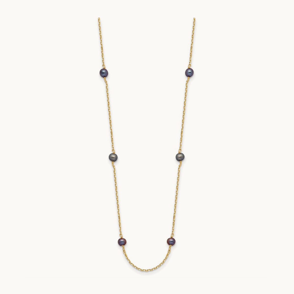 5- Black Near Round Freshwater Cultured Pearl 9-station Necklace, 14K