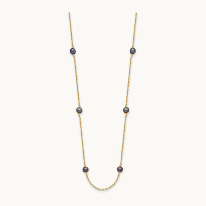 5- Black Near Round Freshwater Cultured Pearl 9-station Necklace, 14K