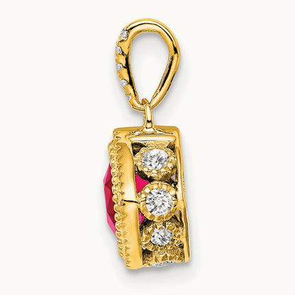 Cushion Ruby and Diamond Pendant — 14K Yellow Gold