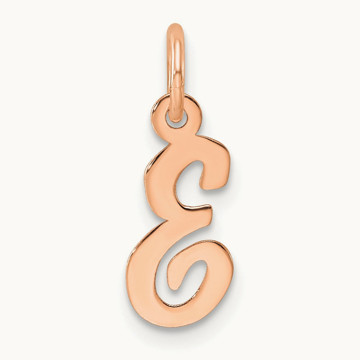 Small Script Letter E Initial Charm, 14K Rose Gold
