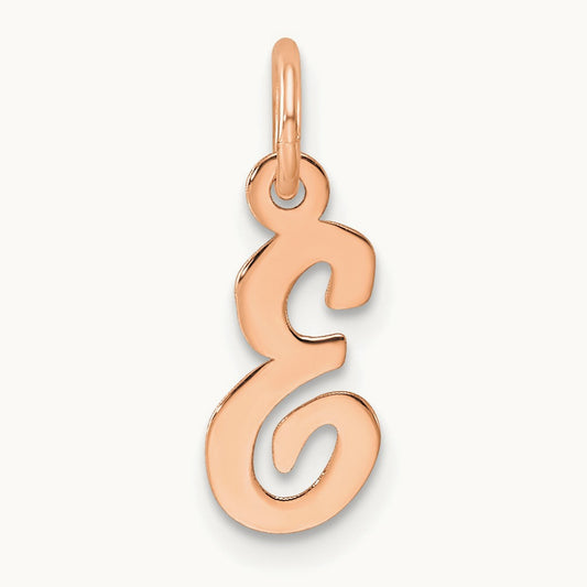 Small Script Letter E Initial Charm, 14K Rose Gold