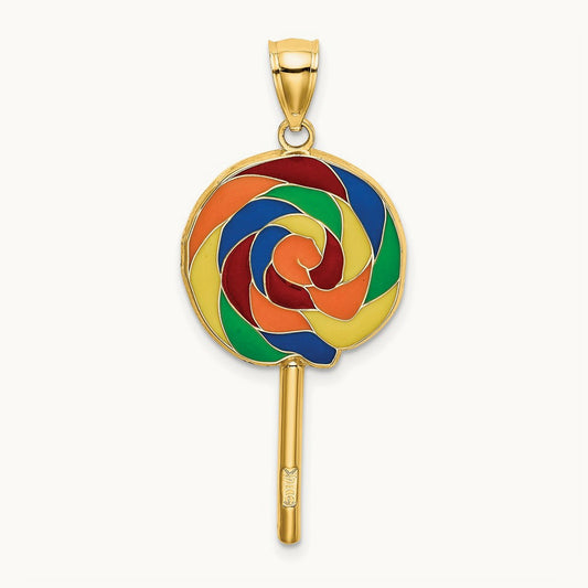 w/Multi-Color Enamel 3-D Lollipop Charm, 14K
