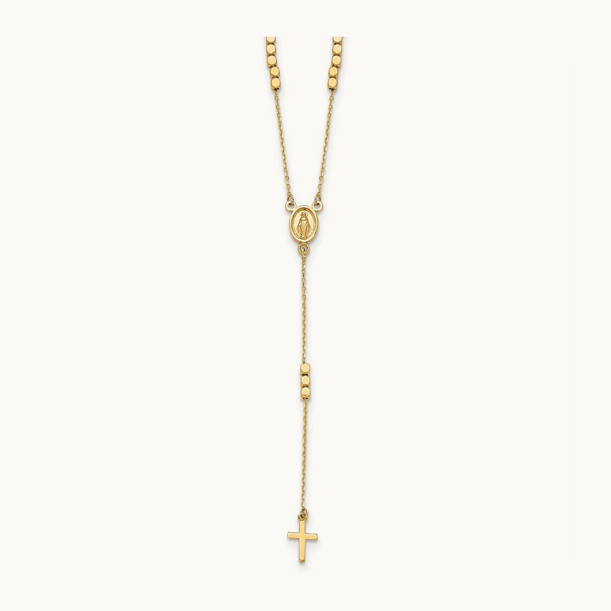 Rosary Design Miraculous Medal Cross Y-Drop Necklace, 14K