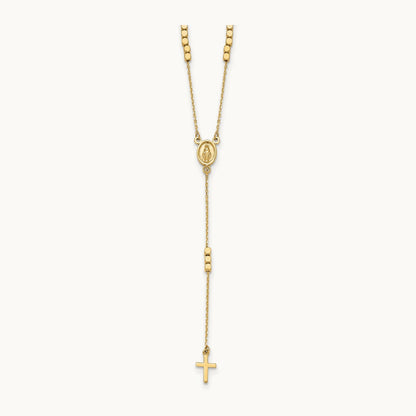 Rosary Design Miraculous Medal Cross Y-Drop Necklace, 14K