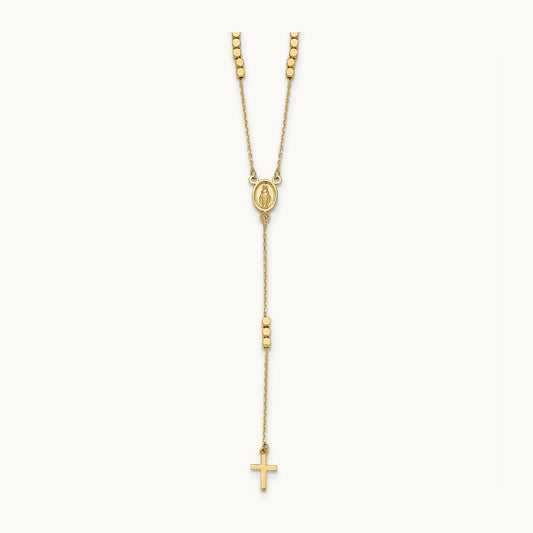 Rosary Design Miraculous Medal Cross Y-Drop Necklace, 14K