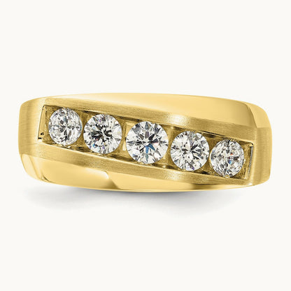 5 Stone Men's Ring, 1.00 ct tw Lab-Grown Diamond — 10K Yellow Gold