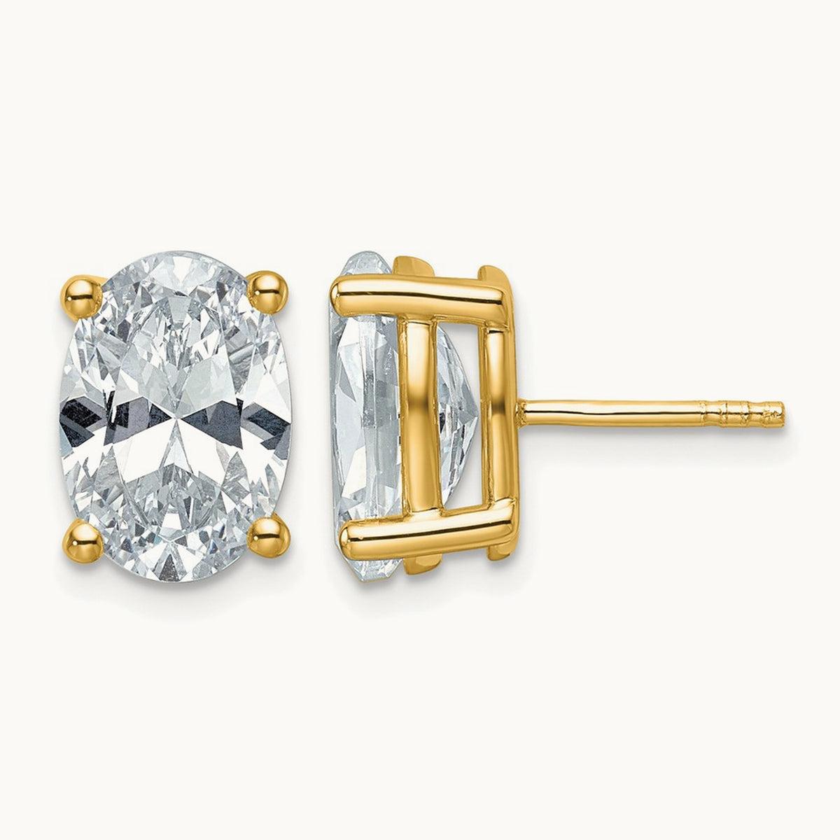 Oval Four-Prong Stud Earrings, 0.50-6.00 ct tw Lab-Grown Diamond — 6 ct, 14K Yellow Gold