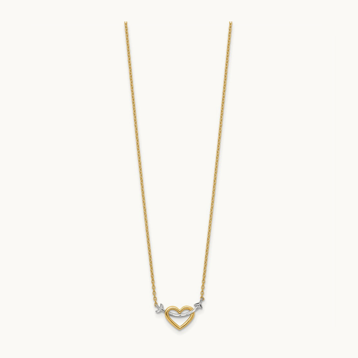 w/Rhodium Diamond-cut Heart & Arrow Necklace, 14K