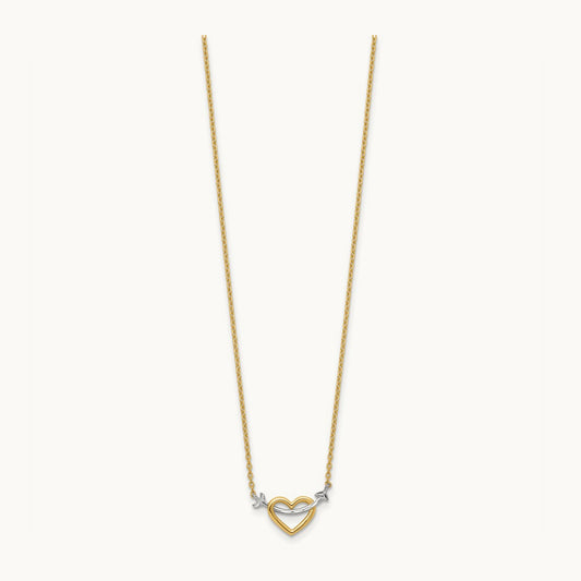 w/Rhodium Diamond-cut Heart & Arrow Necklace, 14K