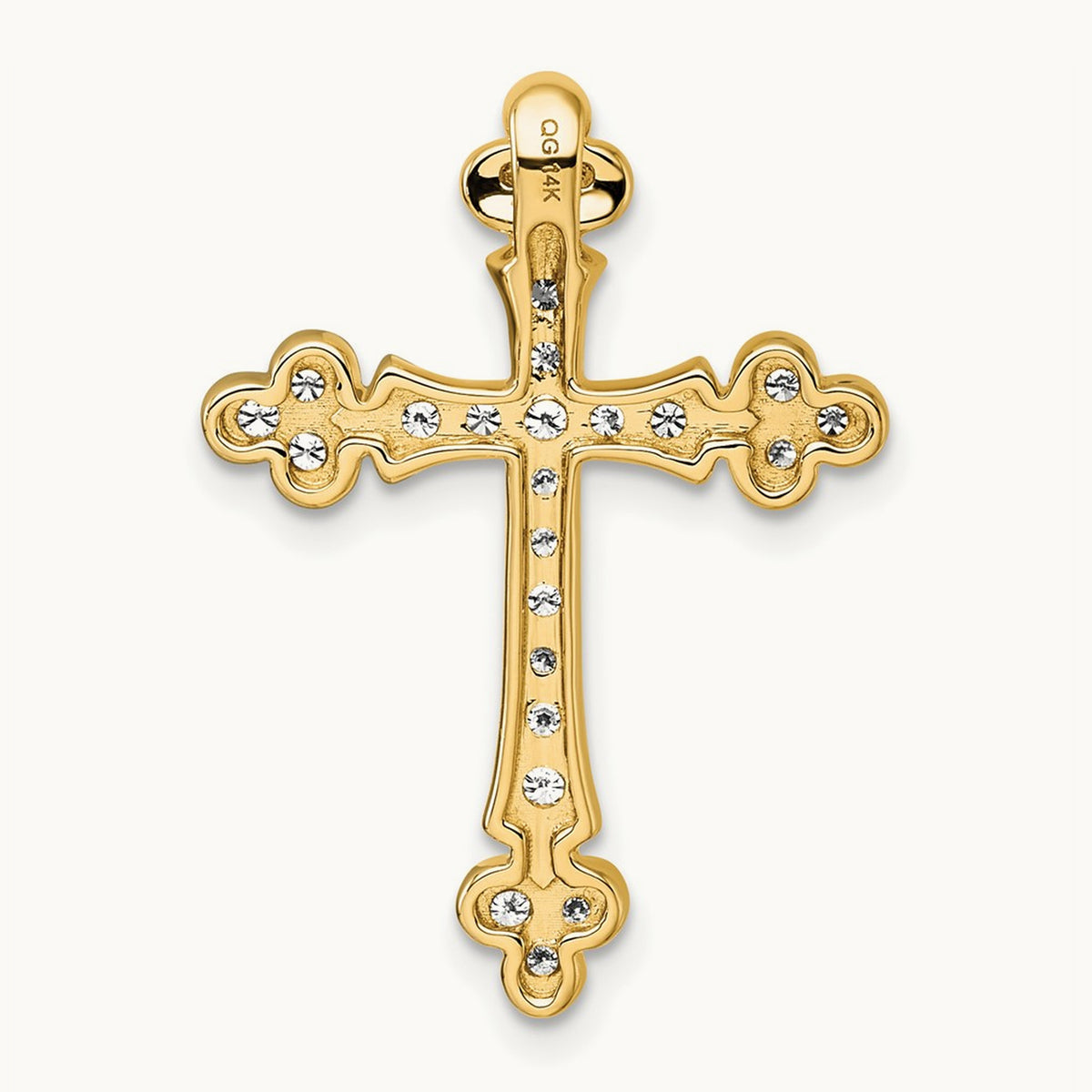 Diamond Budded Cross Chain Slide — 14K Yellow Gold, 29mm