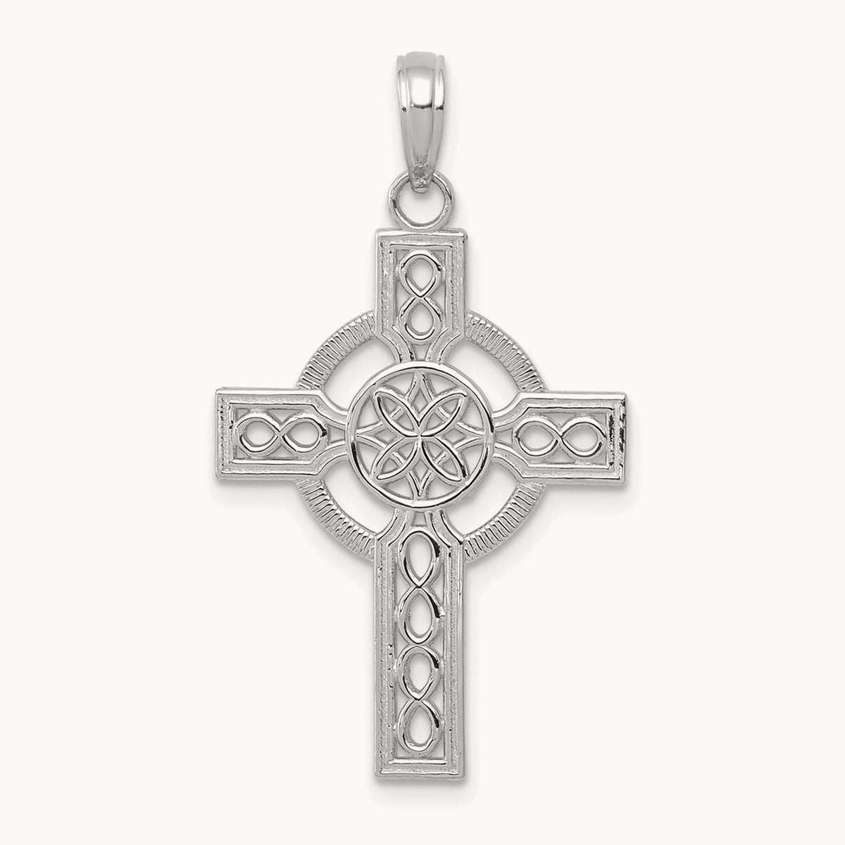 Diamond-cut Celtic Cross Pendant — 14K White Gold