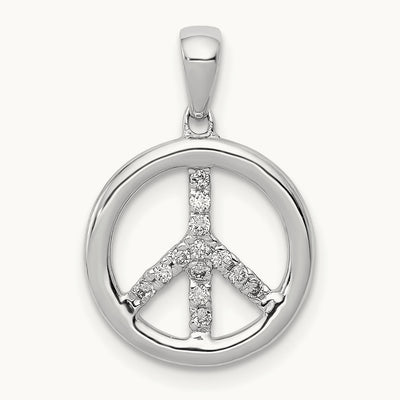 Diamond Peace Sign Pendant, 14K White Gold