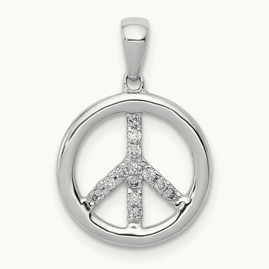 Diamond Peace Sign Pendant, 14K White Gold