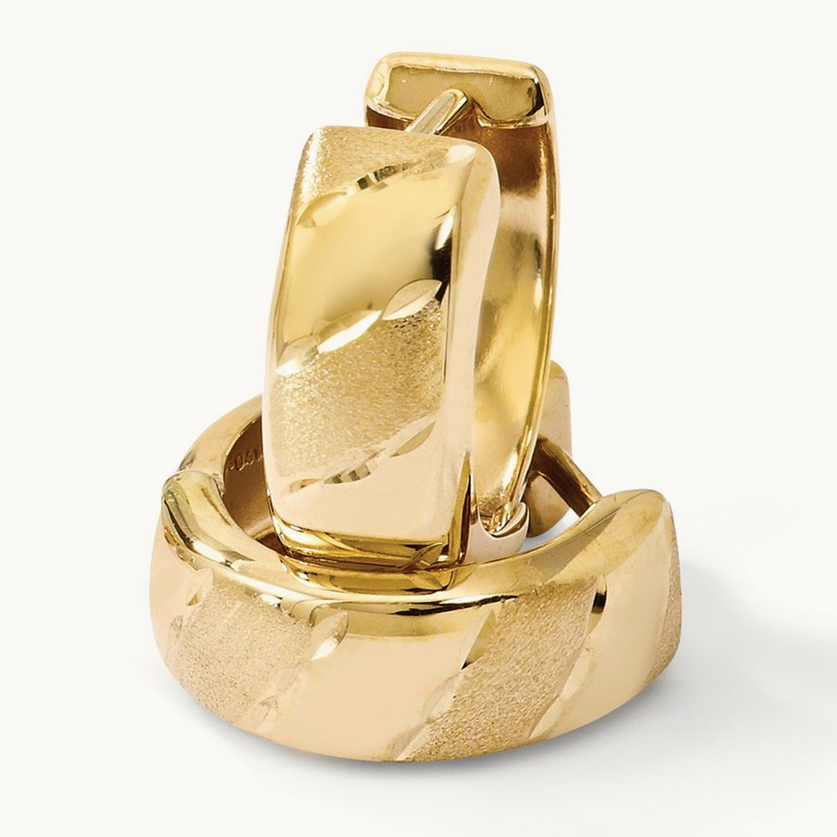 Polished and Satin Hinged Hoop Earrings — 14K Yellow Gold