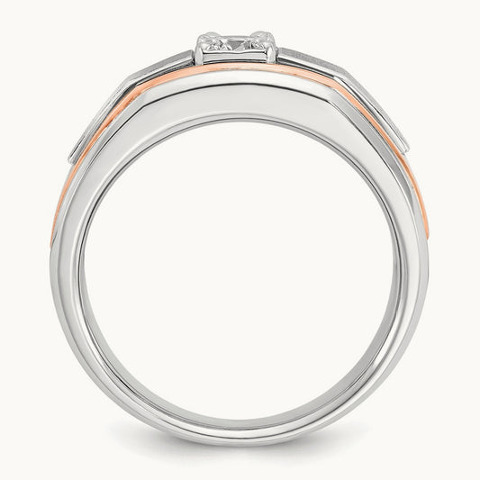 White/Rose Gold IBGoodman Men's Satin Diamond Complete Ring, 14K Two-tone