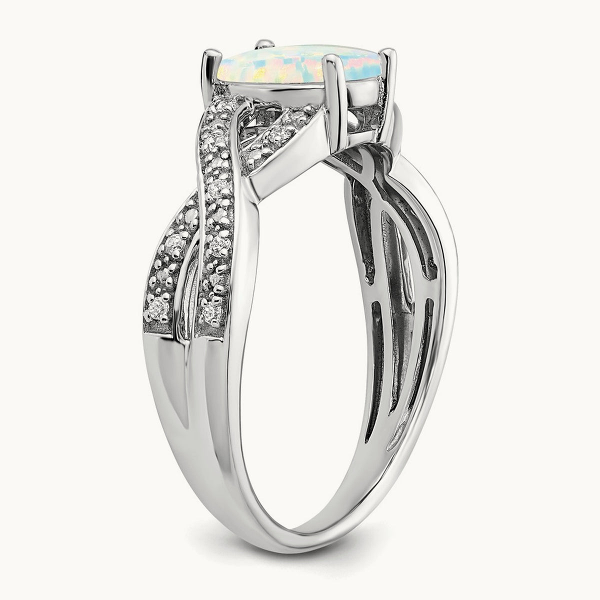 Created Opal and Lab-Grown Diamond Ring — 14K White Gold, 7