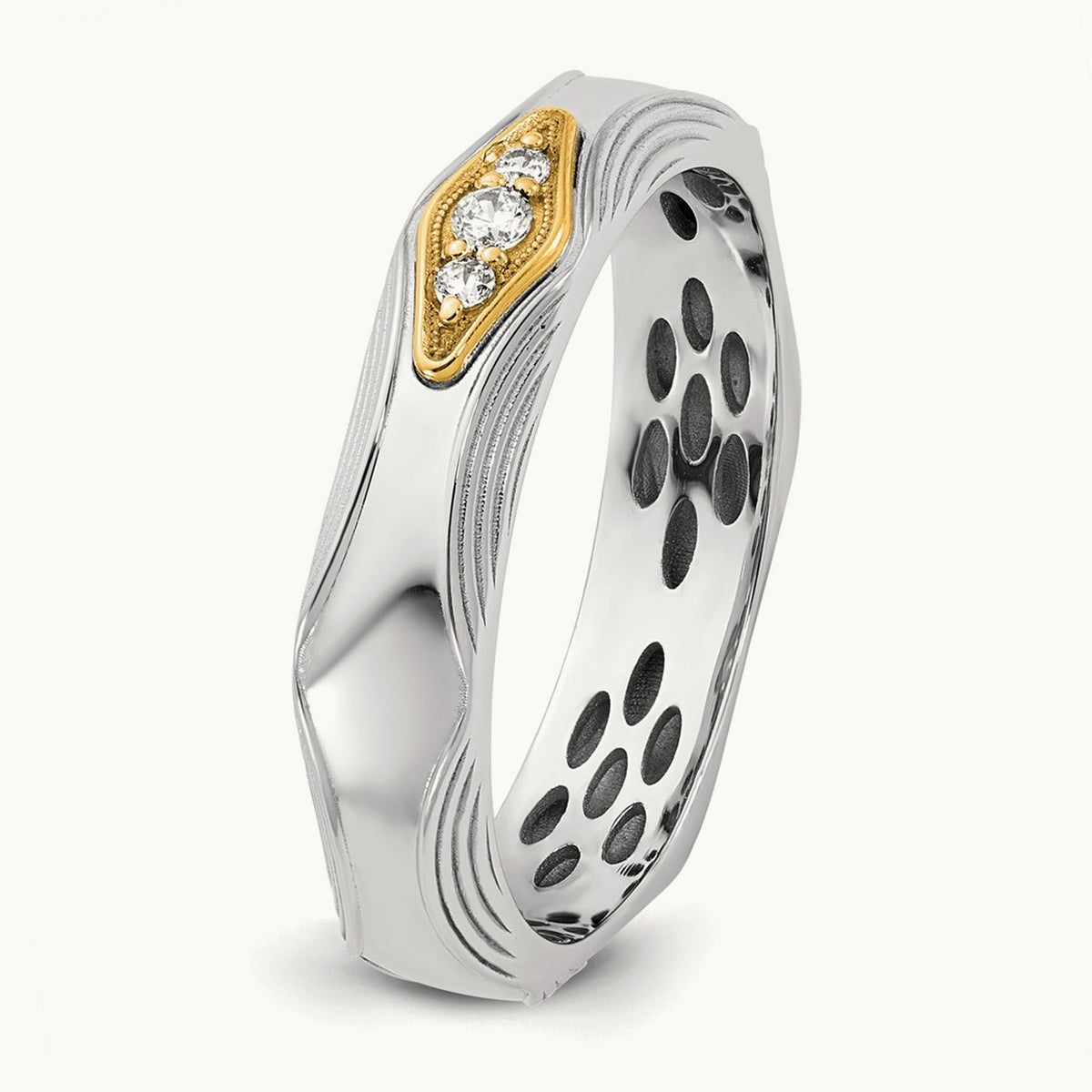 14ktt IB Goodman Mens Complete 3-Stone 1/15ct Diamond Ring