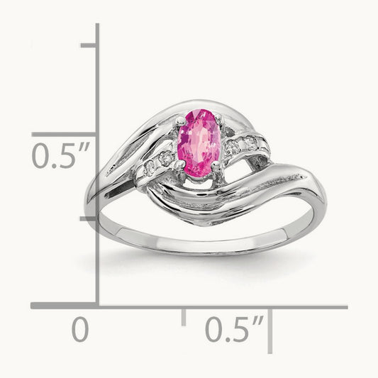 5x3mm Oval Pink Sapphire AA Diamond ring, 14K White Gold