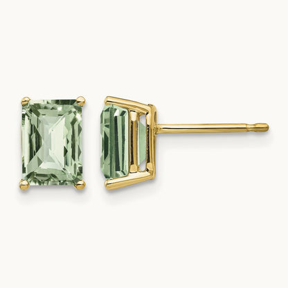 7x5 Octagon Checker-Cut Green Quartz Earrings, 14K