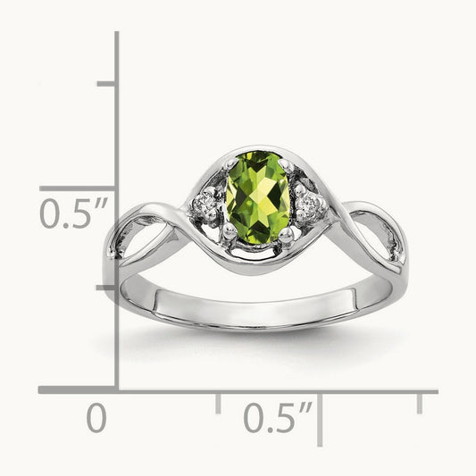 6x4mm Oval Peridot AA Diamond ring, 14K White Gold