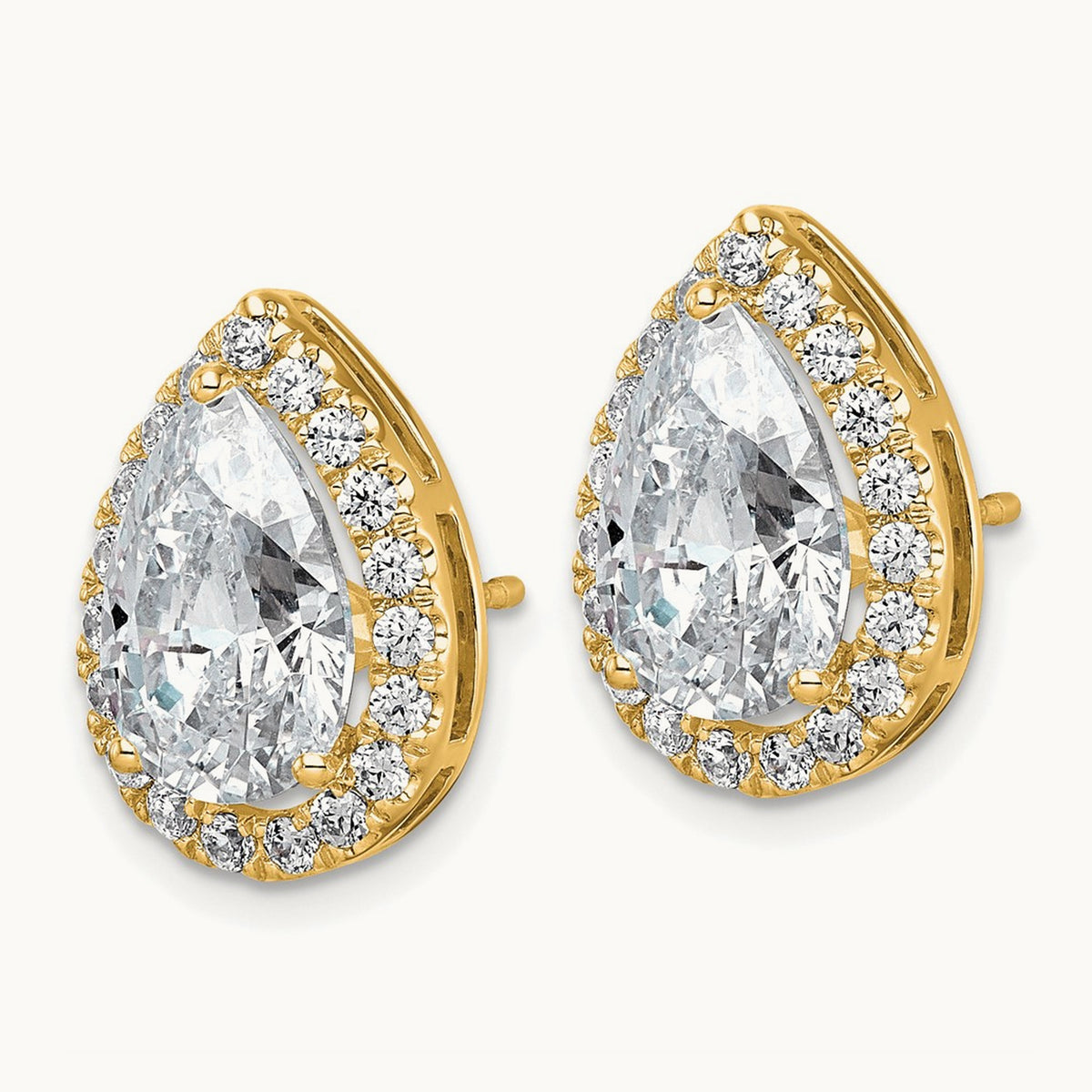 Pear Halo Post Earrings, 1.25-6.75 ct tw Lab-Grown Diamond — 6 3/4 ct, VS (Best) · Certified, 14K Yellow Gold