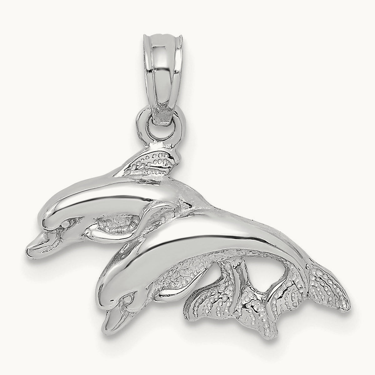 Polished Double Dolphins Jumping Left Charm — 14K White Gold