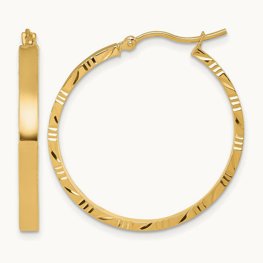 Diamond-cut Edge Large Polished Hoop Earrings — 10K Yellow Gold