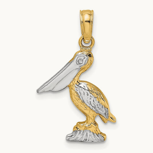 3-D Small Standing Pelican Charm, 14K with White Rhodium