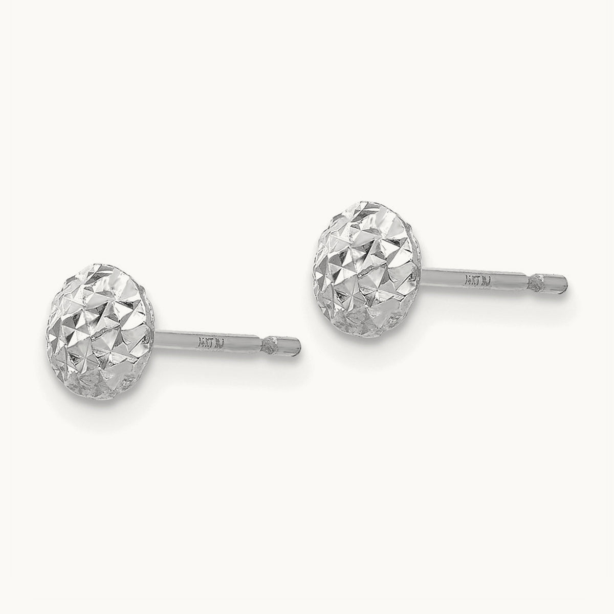 Puff Circle Stud Earrings — 14K White Gold, 5mm