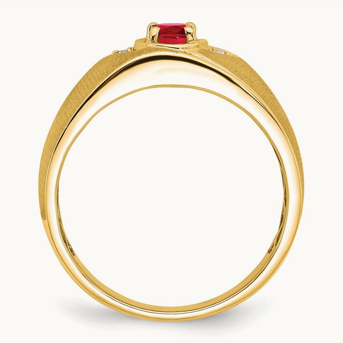 Oval Ruby and Diamond Men's Ring — 14K Yellow Gold, 10