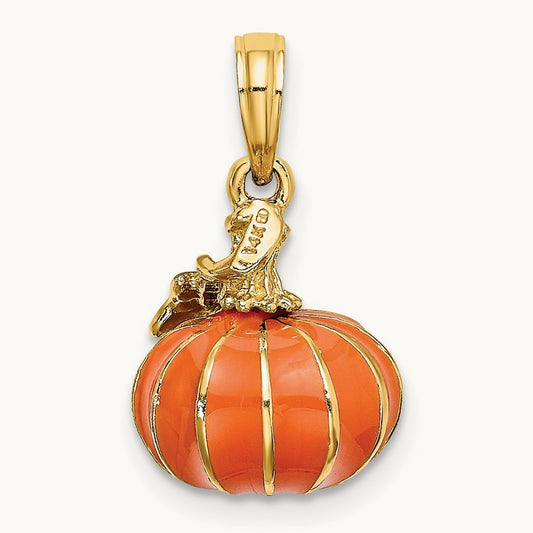 3-D Enameled Pumpkin Charm, 14K