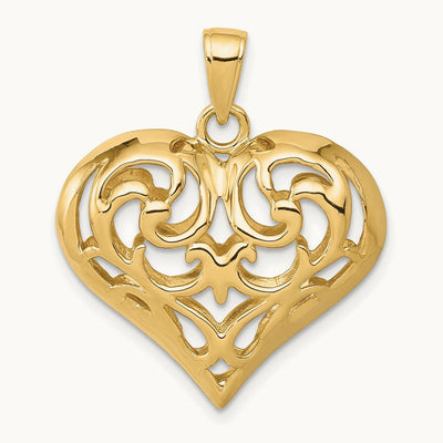 Polished 3-D Filigree Puffed Heart Pendant — photo set