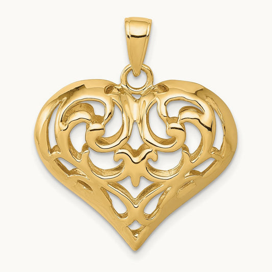 Polished 3-D Filigree Puffed Heart Pendant — photo set