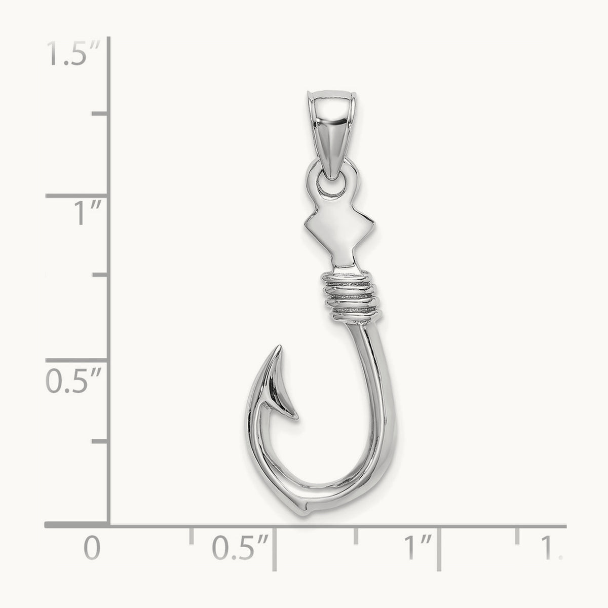 3-D Large Fish Hook with Rope Charm — 14K White Gold
