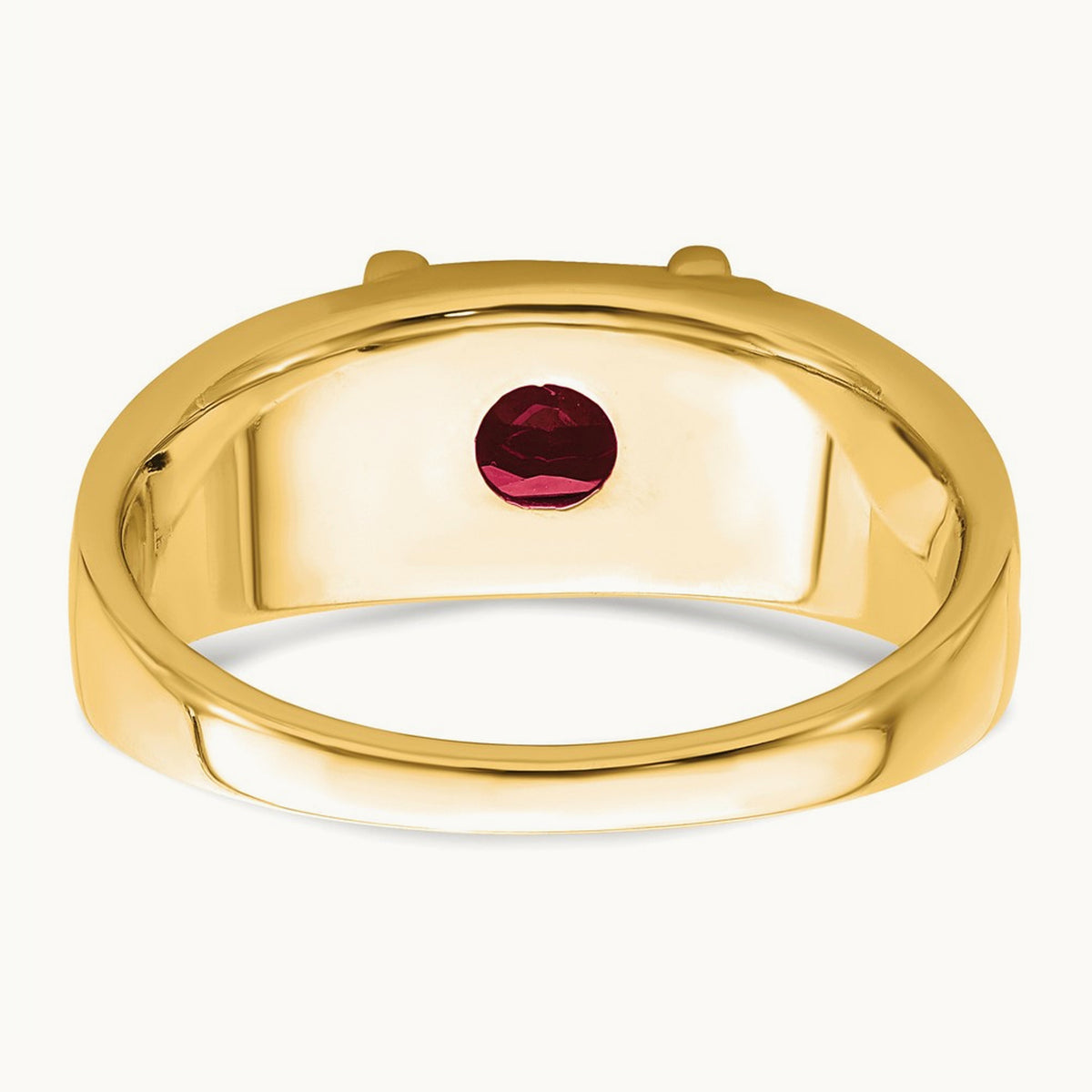 Emerald-cut Created Ruby and Diamond Mens Ring, 14K