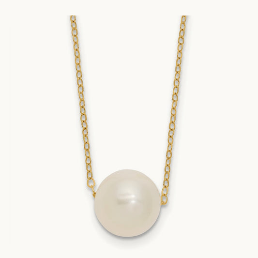 10- White Semi-Round Freshwater Cultured Pearl 17 in Cable Necklace, 11mm, 14K