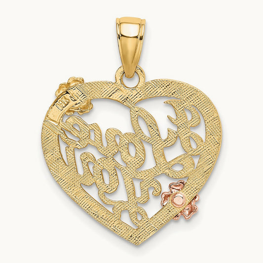 w/White Rhodium I LOVE YOU Heart w/Flowers Charm, 14K Two-tone