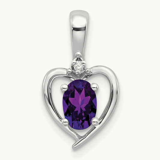 Amethyst and Diamond Heart Pendant — 14K White Gold