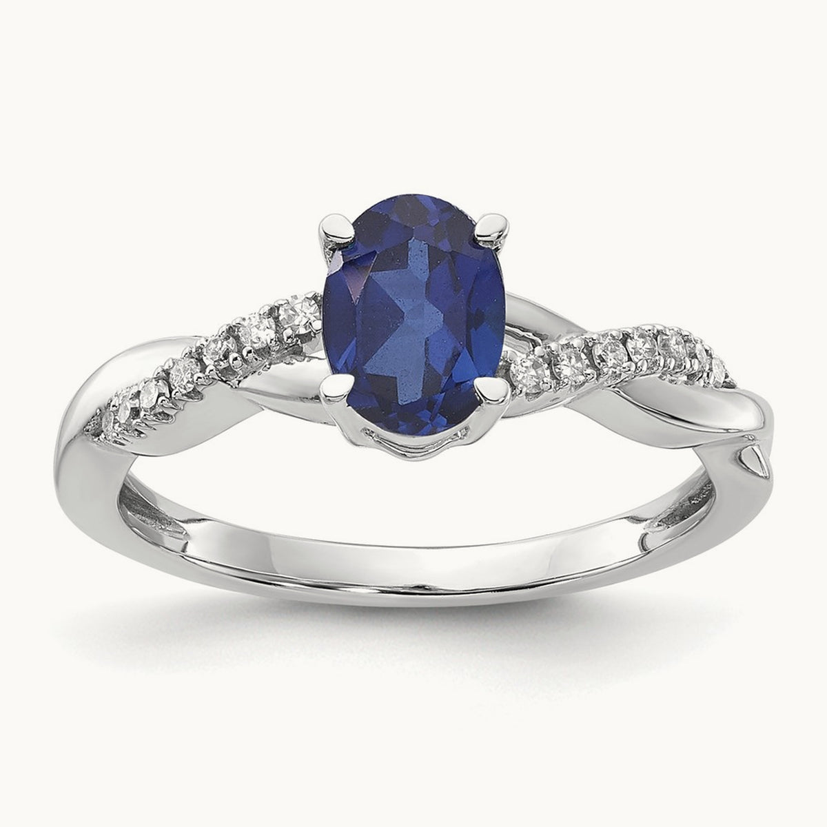 Oval Created Sapphire and Lab-Grown Diamond Ring — 14K White Gold, 7
